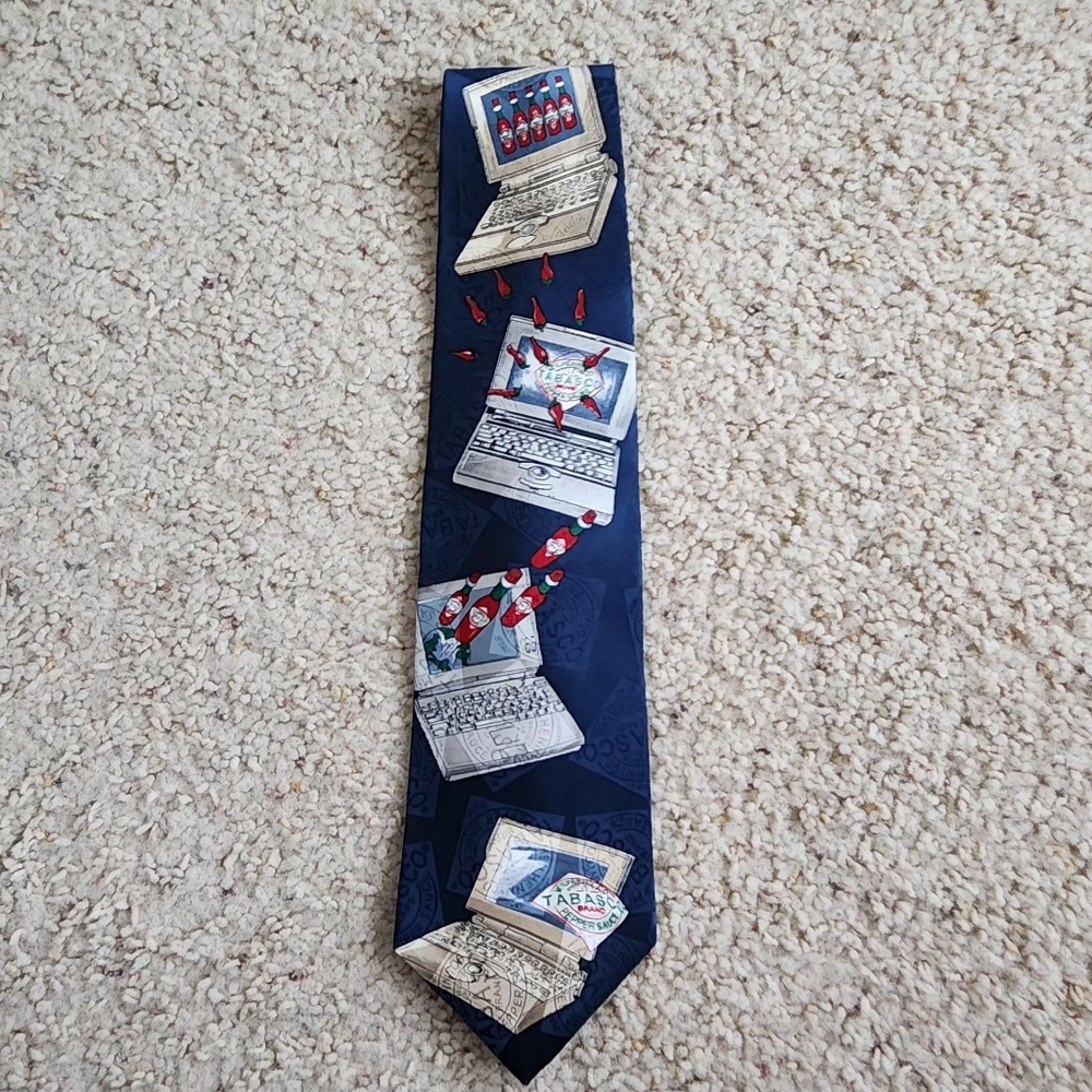 Tabasco 100% Silk Neck Tie "Keeping Your Computer Running Hot" 90s Vintage
